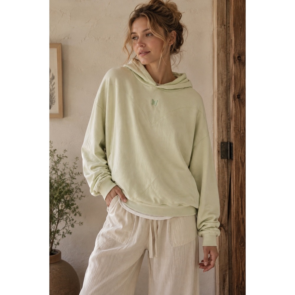 Voight Fairies Sage Green Organic Cotton Butterfly Hoodie Small